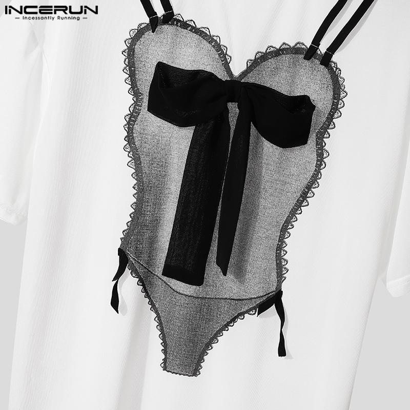 INCERUN Men Short Sleeves Funny Print See Through Casual Losee Tee Tops