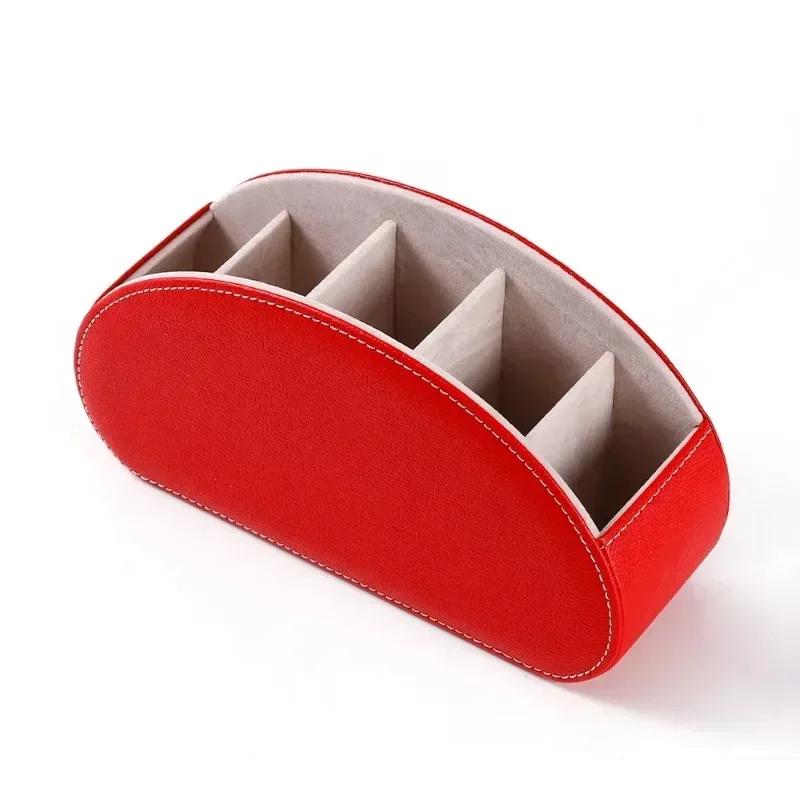 1PC Multifunctional 5 Grid Desktop PU Leather Organizer Remote Control Storage Box Cosmetics Makeup Brush Holder Sundries Stand