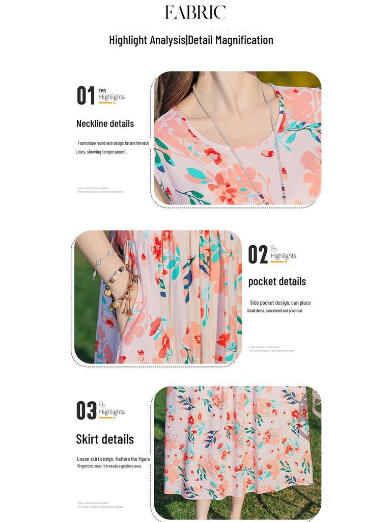 Elegant Plus Size Floral Cotton-Silk Sleeveless Summer Dress