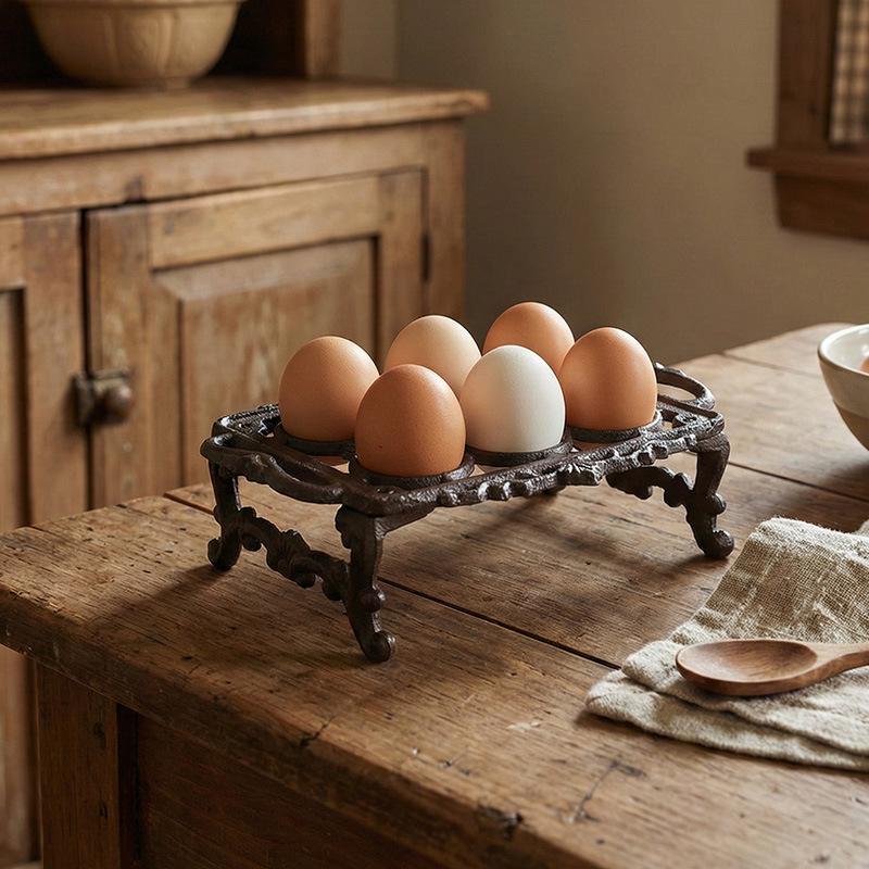 Retro Cast Iron Egg Holder: 6 or 8 Grid Egg Tray for Kitchen, Bar, or Restaurant Display