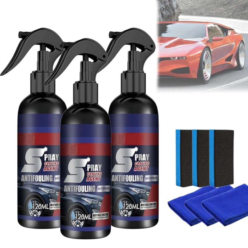 Car Spray, Ceramic Polish, 3 in 1 Ceramic Car Coating Spray, Multi Functional Coating Renewal Agent, Scratch Quick Repair, Fast-Acting (2set)