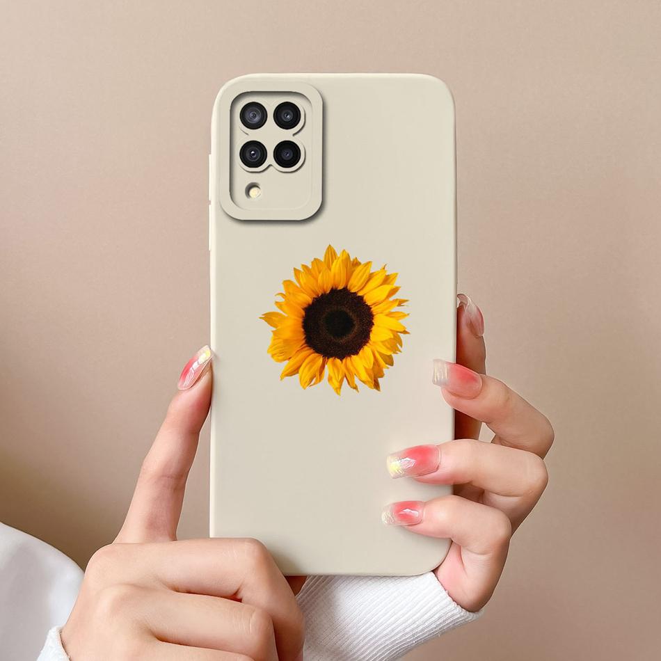 Für Samsung M22 M32 Hülle Bemalte Blumen Upgrade Flüssigsilikon Linsenschutz Handy Rückseite Für Galaxy M 32 M 22 Fundas
