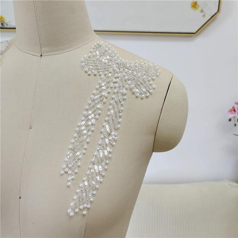 

1 шт. Аппликации из бисера, пайеток, кружева-сетки с бантом, свадебные нашивки для одежды, аксессуары