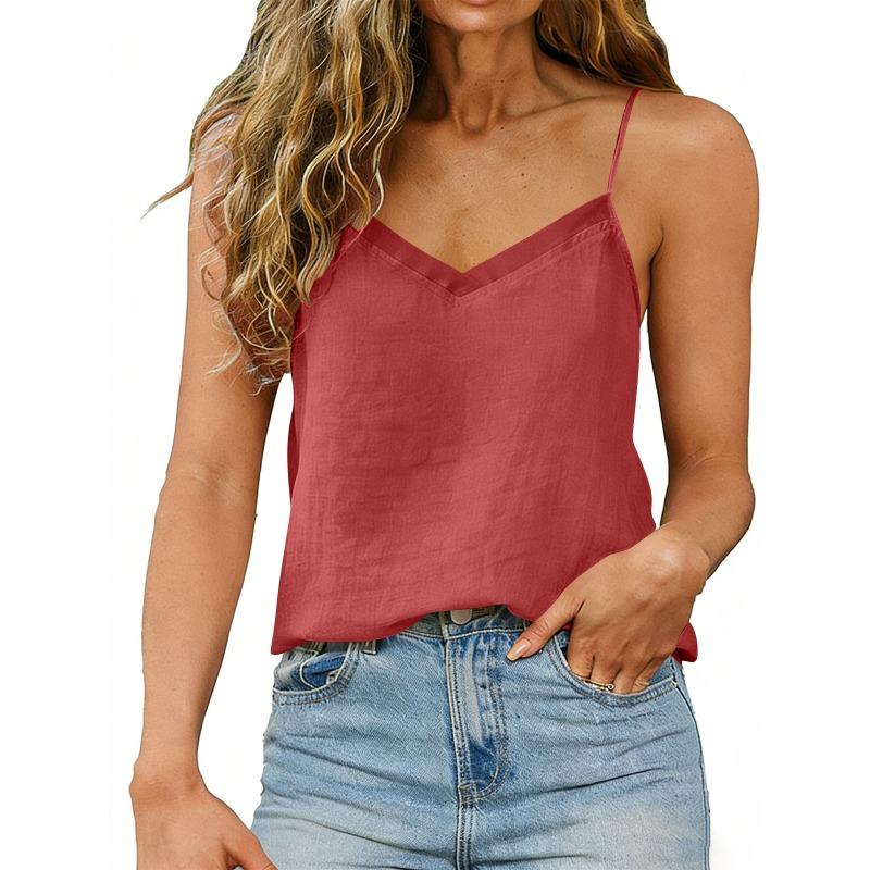 2026 Sommer Locker Lässig Träger Tanktop Patchwork Unifarben Damenweste Lässig Mode Elegant Einfach V-Ausschnitt Bluse Süß Basic Hemden