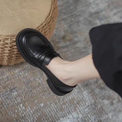 Authentic Leather British Style Small Leather Shoes Spring New Thick Bottom Slip-on Soft Bottom Shoes All-Match Loafers