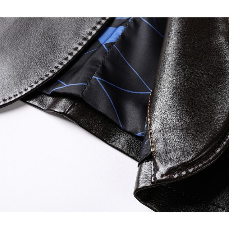 Кожаная куртка мужская осенне-зимняя новая мужская мягкая кожаная куртка с воротником — фото 10