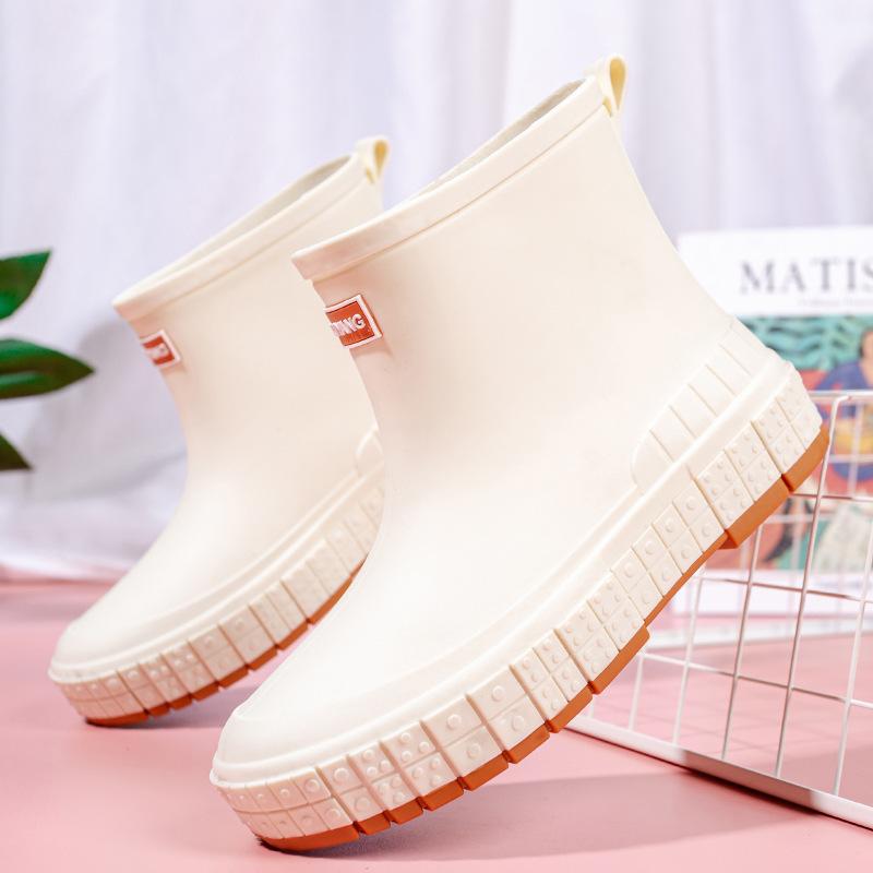 

Rain shoes women s short tube fashion adult rain boots women s water shoes warm non-slip water boots women s fleece outer wear anti-galoshes 36
