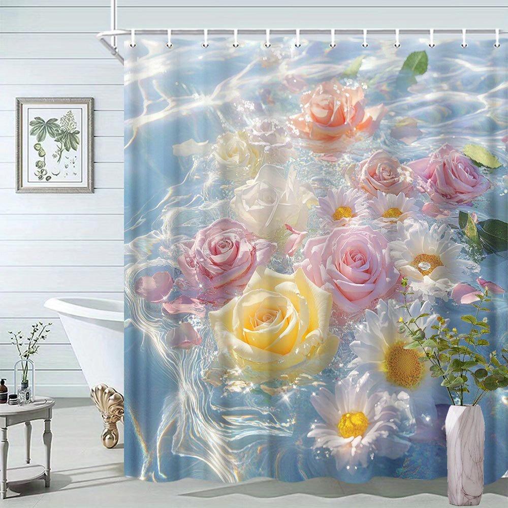 

1Pc Floral Shower Curtain Creative Flower Pattern Add Romance To The Room Bathroom Decoration Polyester Fabric Contains 12 Hooks W60H190(CM)-1 Pcs