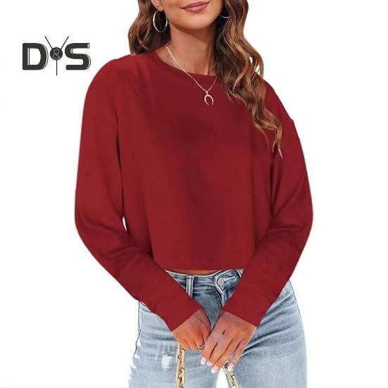 

Женские укороченные толстовки с длинным рукавом, укороченный флисовый топ, футболки с круглым вырезом для осени и зимы M вино красного