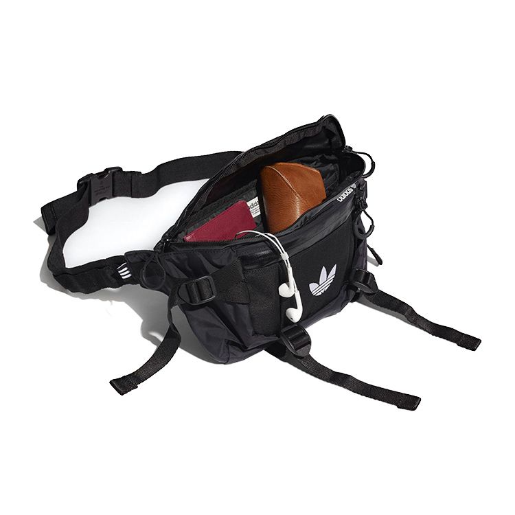 adidas Originals Trefoil Logo Print Zipper Nylon Chest Bag Unisex Bags Black GN2187
