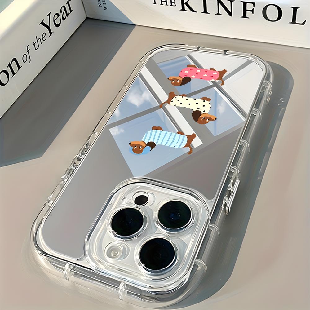 Cute Dachshunds Back Mirror Phone Case For iPhone 17 16 15 14 13 12 11 Pro Max Air X XR XS 7 8 Plus Shockproof Soft Cover