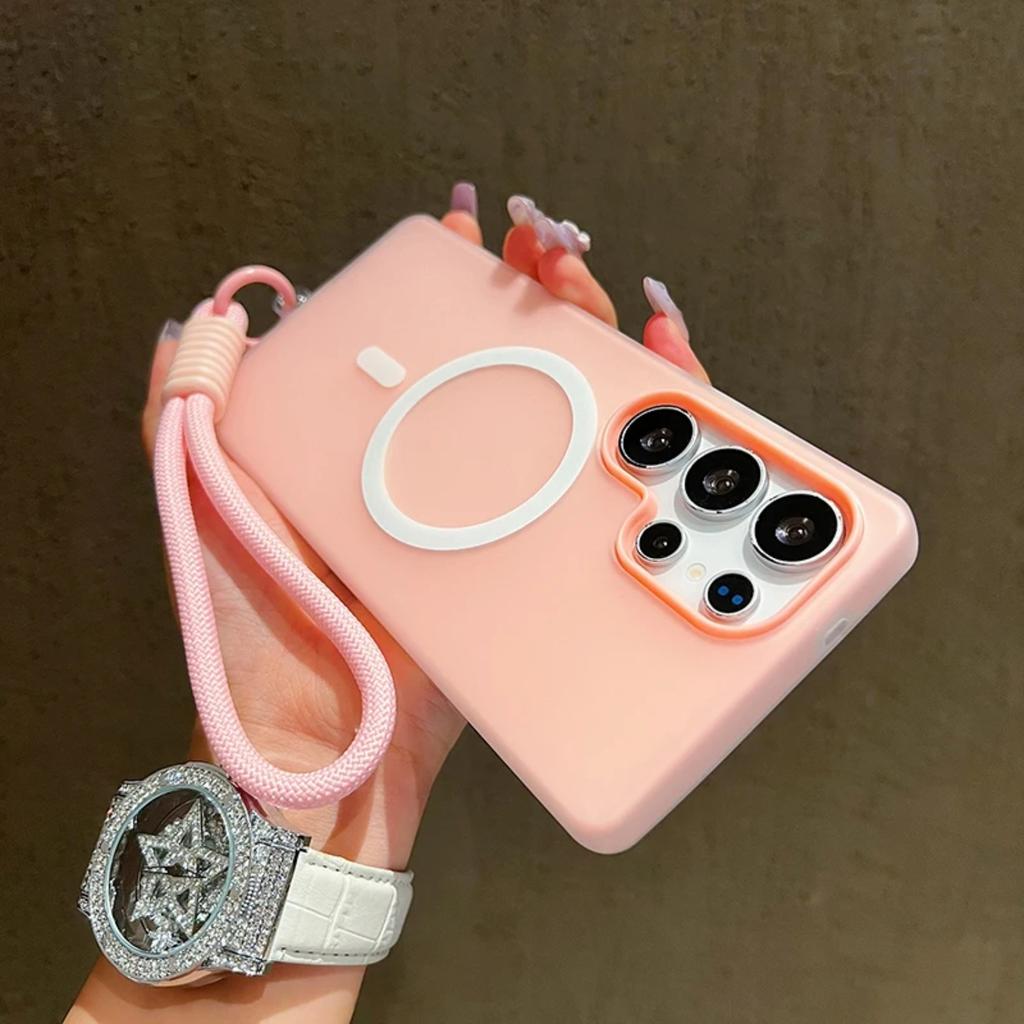 Candy Color Matte For Magsafe Case For Samsung Galaxy S25 S24 S23 S22 Ultra Plus S25Edge S25FE S24FE A17 With Lanyard Soft Cover