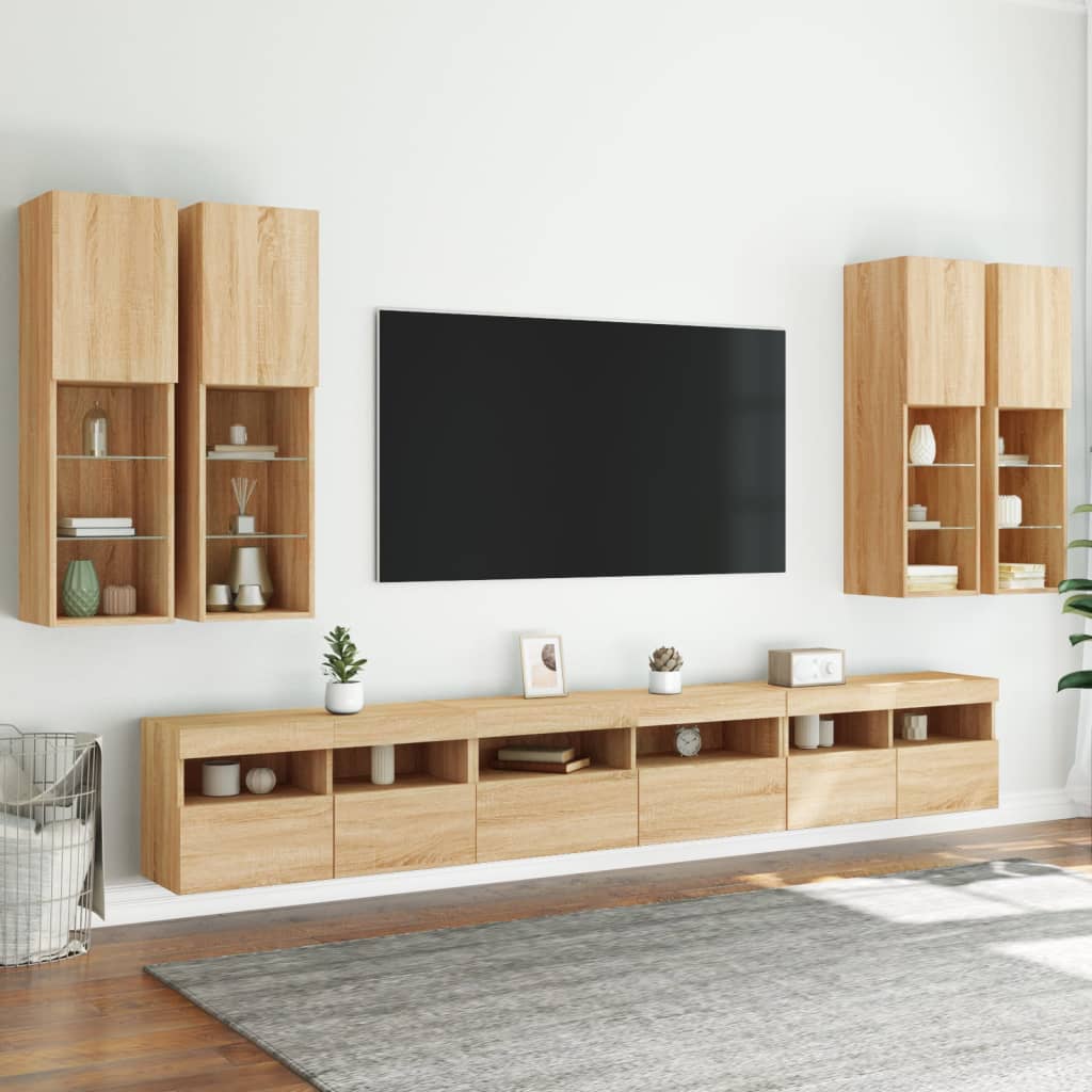 7 Piece TV Wall Unit with LED Lights Sonoma Oak