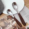 Stainless Steel Spoon With Imitation Wood Grain Handle Home Kitchen Tableware Dinnerware Dinner Dessert Rice Soup Spoons Gadgets