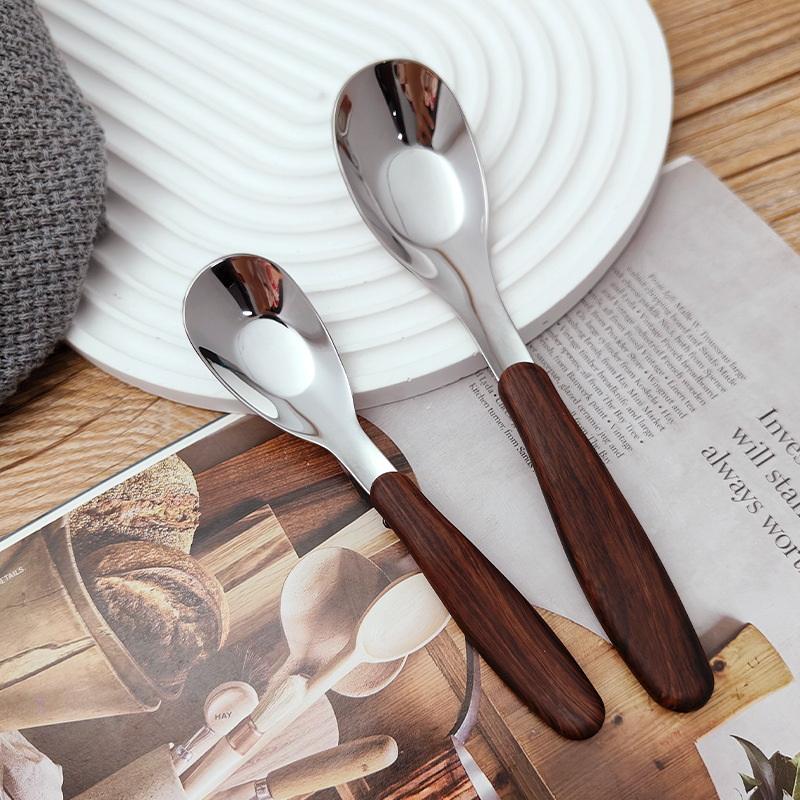 Stainless Steel Spoon With Imitation Wood Grain Handle Home Kitchen Tableware Dinnerware Dinner Dessert Rice Soup Spoons Gadgets