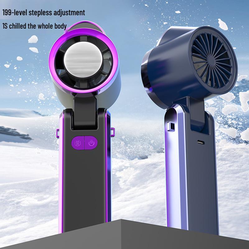 Foldable Portable Neck Hanging Fan with Digital Display and High-Speed Cooling Ice Pack