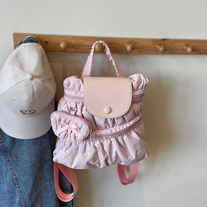 Solid Color Backpack Women's Pleated Handbag with Coin Purse