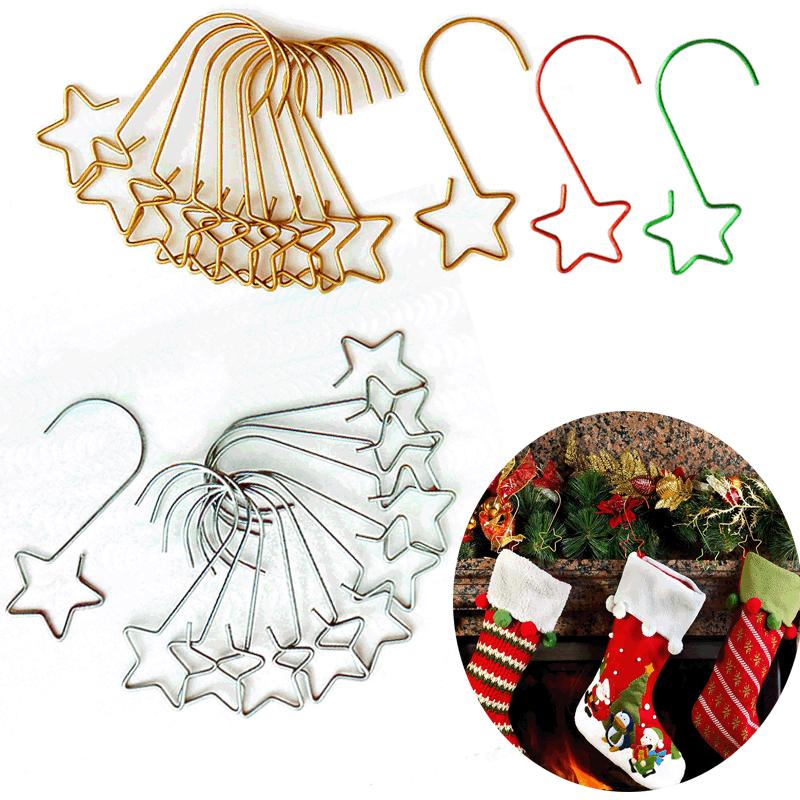 Christmas Wreath Star Hooks for Christmas Tree Hanging Pendant Ornament Metal Star Decorations Hook Xmas Home Decor