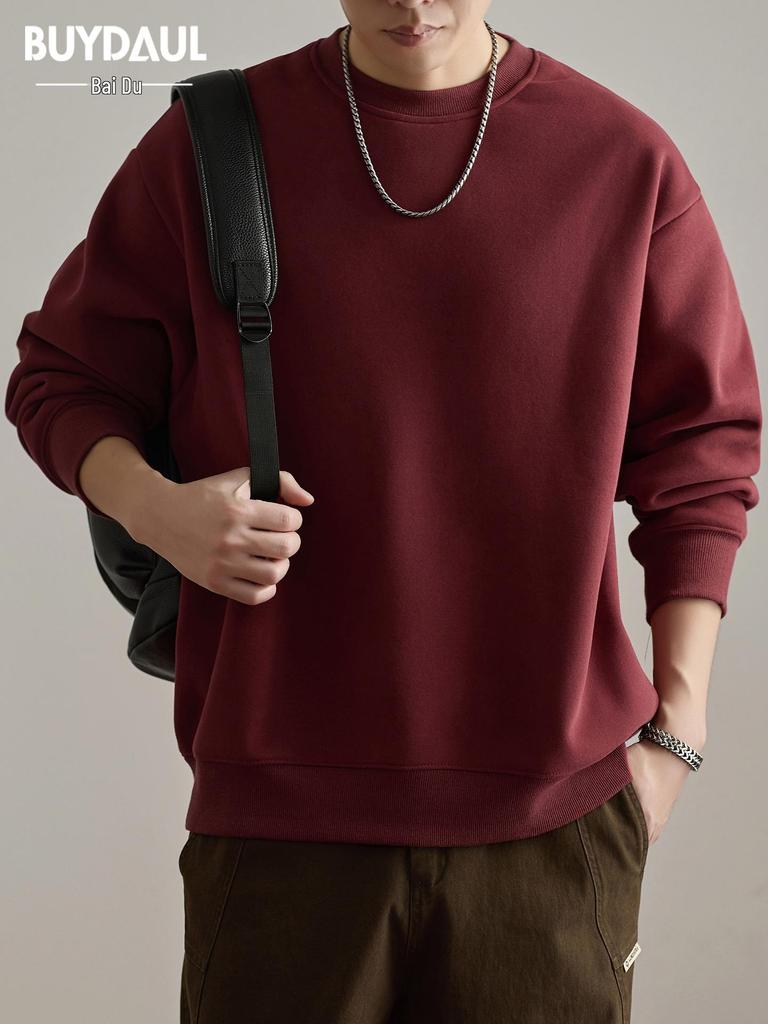 Men's American Style Heavyweight Crewneck Sweatshirt - New Autumn Arrival, Trendy, Loose, Solid Color, Versatile Casual Base Layer.