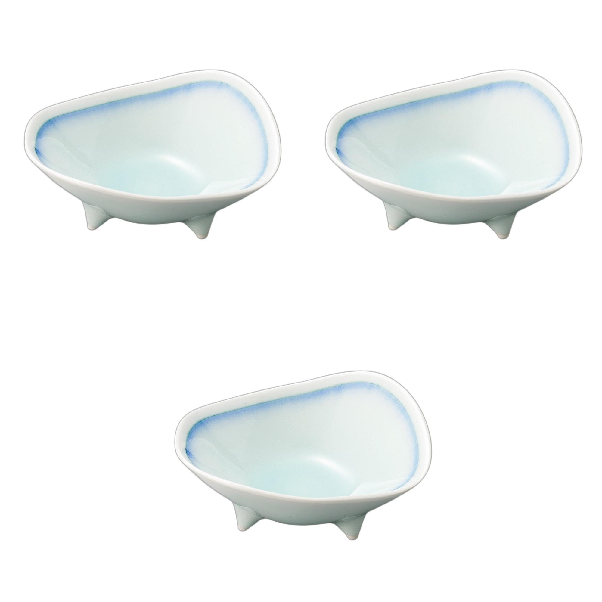 Сетомонохонпо (Набор из 3 шт.) Сине-белые фарфоровые пиалы с индиго-глазурью [14 x 11 x 5,7 см] | Усиленные керамические пиалы