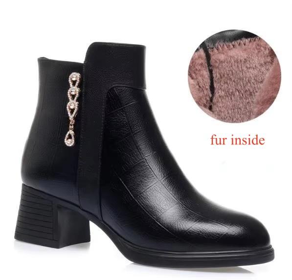 5cm 8cm Comfortable All Match Soft Leather Ankle Boots Women Shoes Winter 2026 Elegant Block Heels Warm Fur Boots for Mom Daily