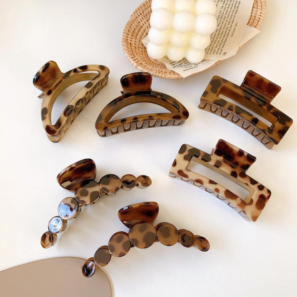 Elegant Leopard Print Resin Grab Clip Large Acetate Hair Clip Hair Pins for Women Girl Hair Accessories HairStyle Make