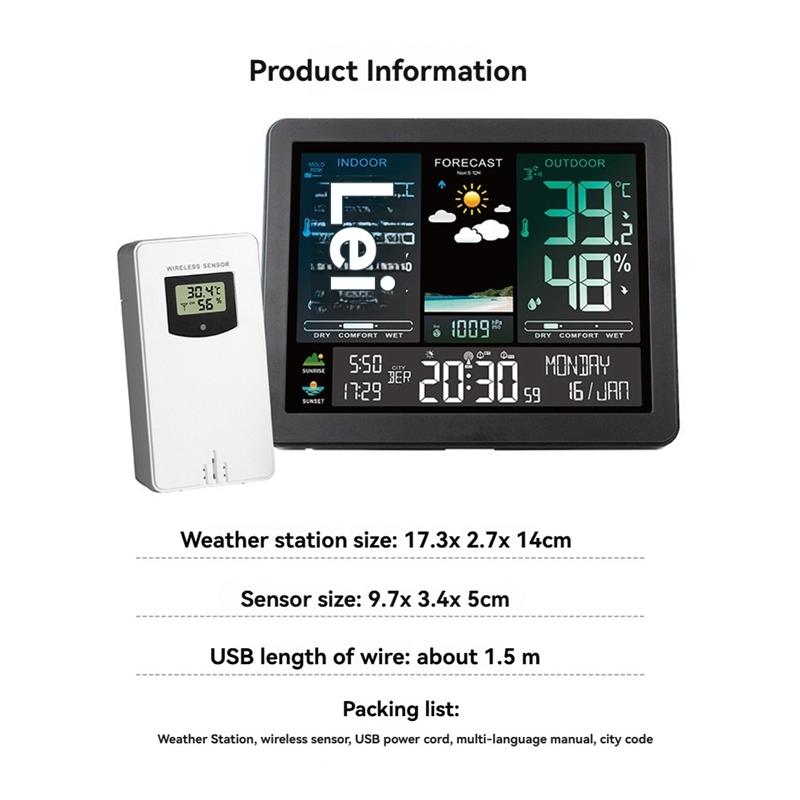 A96I-USB Plug Outdoor Thermometer Multifunctional Weather Clock Digital Wireless Thermometer Wireless Hygrometer