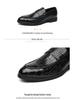 British Men's Crocodile Pattern Shiny Leather Loafers – Pointed Toe Slip-On Shoes for Nightclub Hairstylists, Cross-Border Plus Size Available.