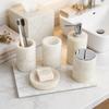 Ensemble d'Accessoires de Salle de Bain en Jade Blanc de Luxe 5 Pièces Plateau Géométrique Moderne pour Lavabo Hôtel Villa Maison