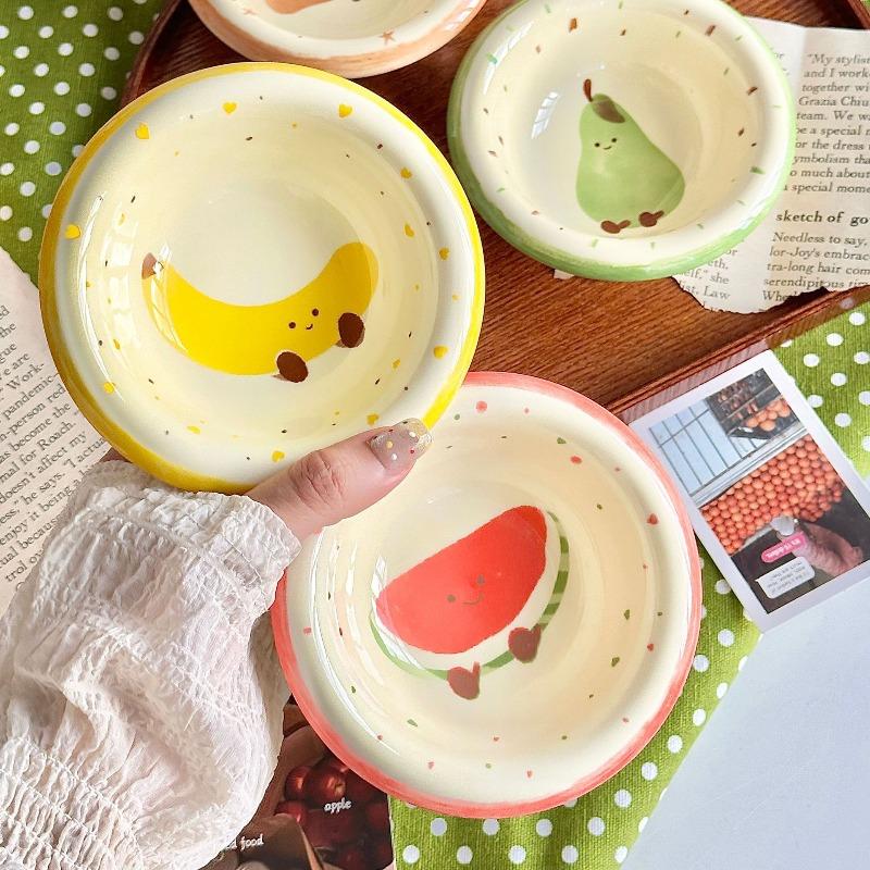 Cute Painted Ceramic Bowls for Daily Use Fun Food Designs Ideal for Dessert and Snack Home Kitchen Tableware