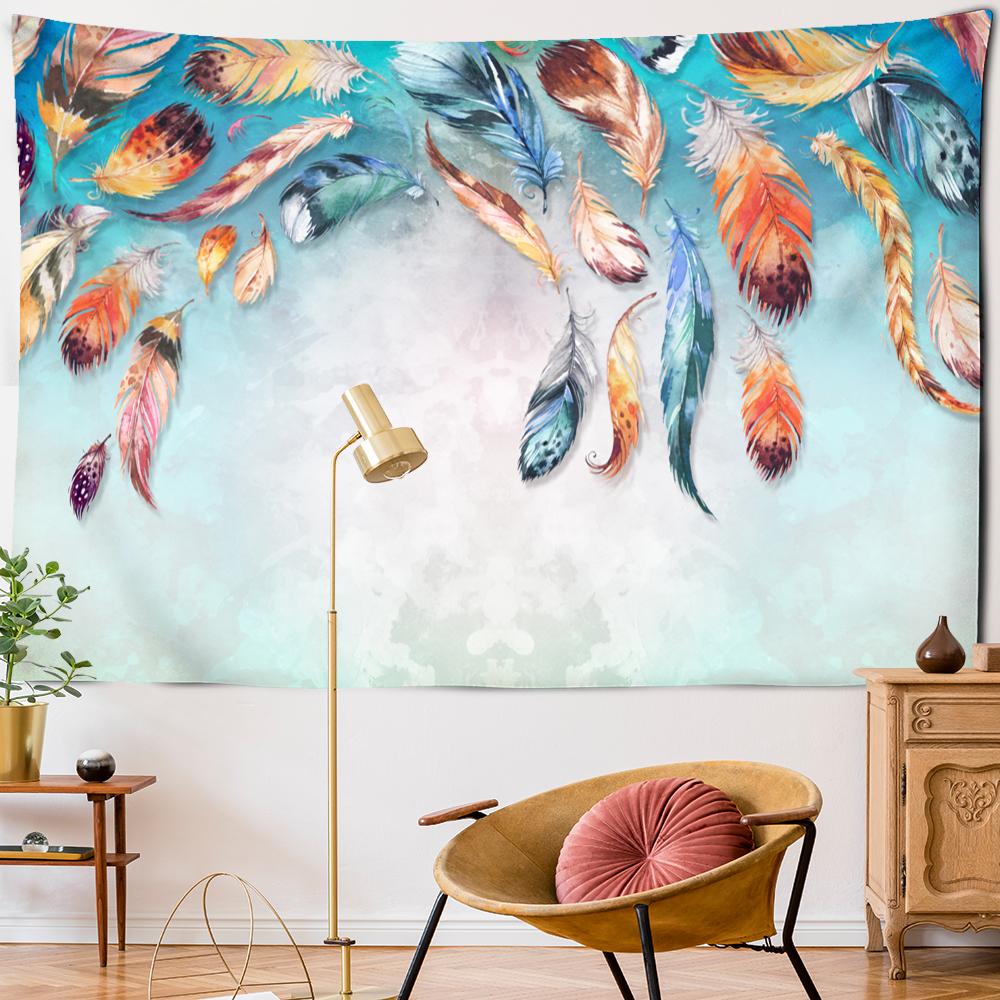 Tapiserie Psychedelică cu Pene Agățată pe Perete Artă Stil Boem Tapiz Hippie Colorat Mister Dormitor Cameră Decor Acasă