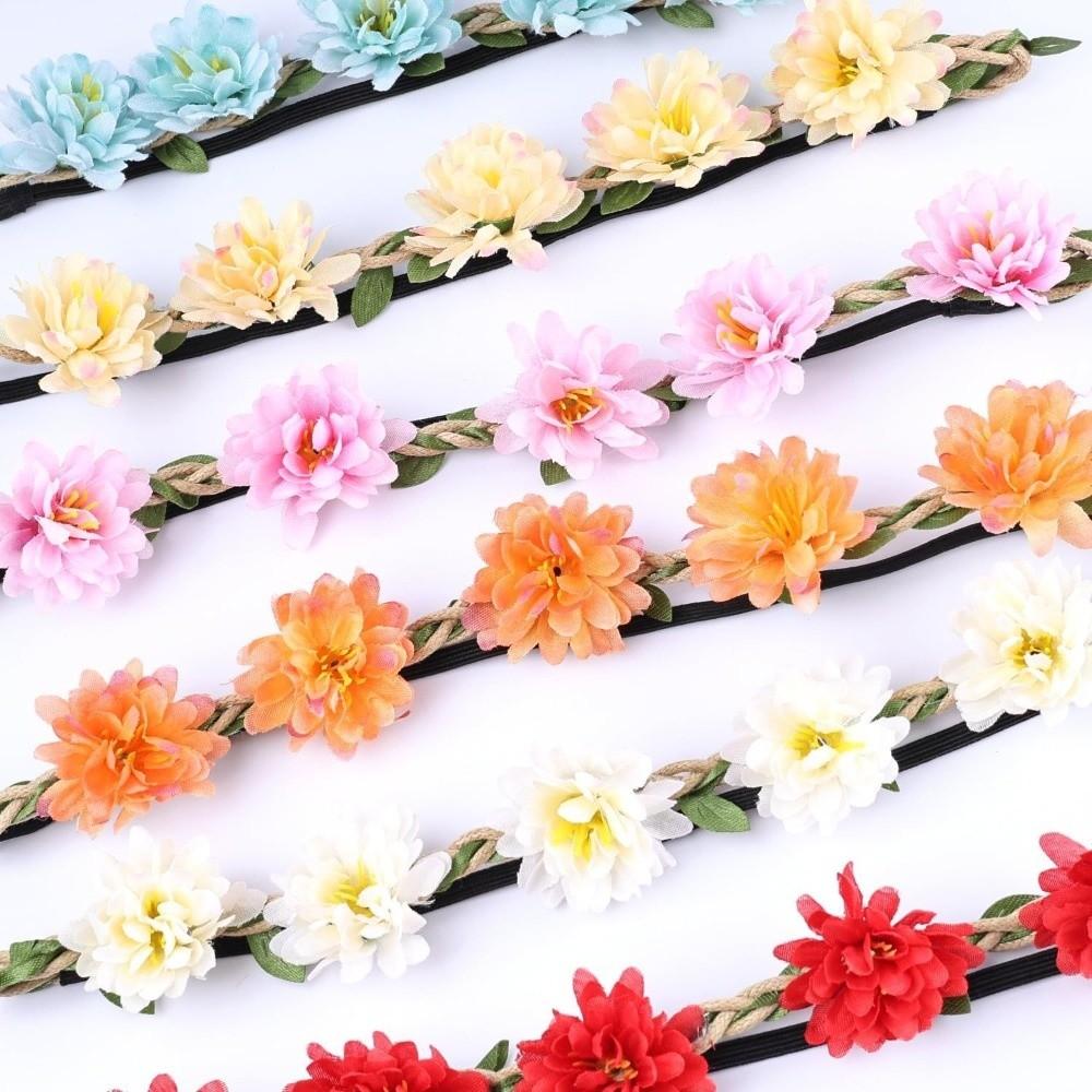 Adjustable Ribbon Floral Wreath Crown Pink Rose Bohemia Garland Headpiece  for Girls Women