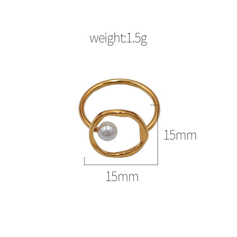 Anello Geometrico in Acciaio al Titanio Oro 14K Perla Personalità Anello alla Moda Gioielli Per Ragazze
