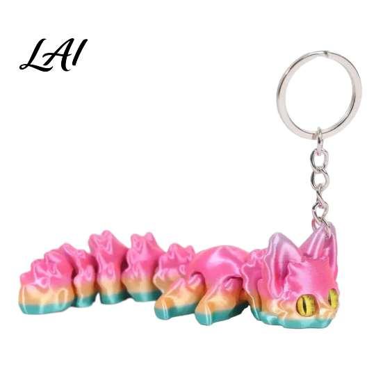 3D Printed Fox Keychain Articulated Keychain Flexible Joint Animal Pendant with Metal Fun Desk Decoration Key Ring Creative Figurine Toy Bag Charm
