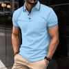 Mens Casual Solid Color Contrast Trim Short Sleeve Polo Shirt