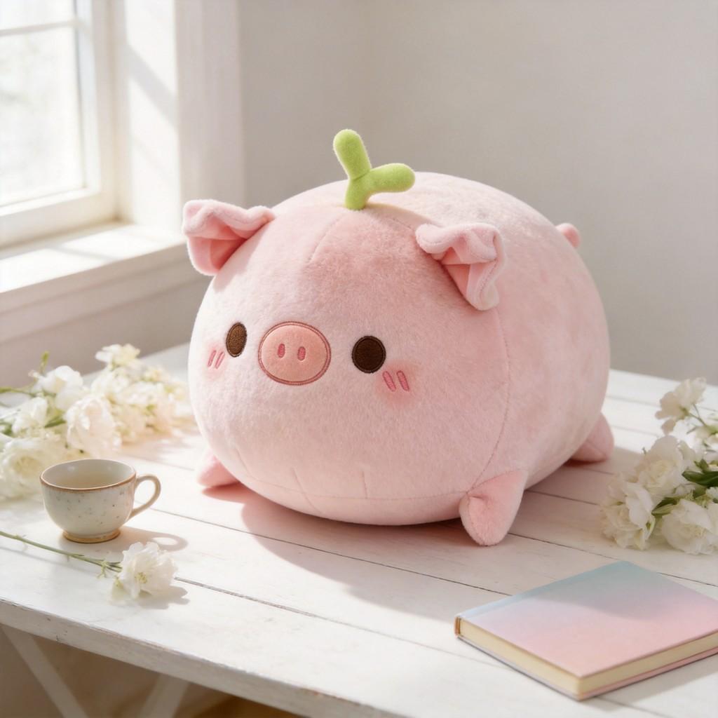 Plush Pig Toy Pillow With Flower Design For Childrens Comfort And Play