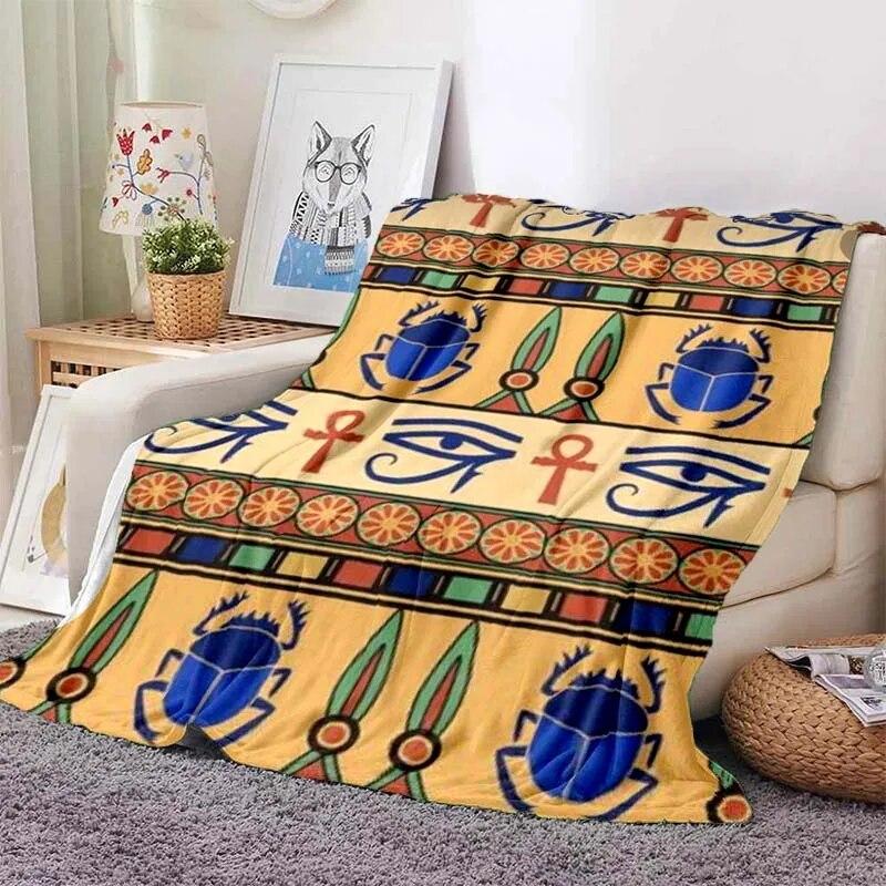 Ancient Egyptian Elements Print Blanket, For Sofa Couch Office Bed Camping , Multi-purpose Gift Blanket For All Season Clear