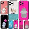 Cartoon Animal Hippopotamus Phone Case For Apple iPhone 15,14,13,12,11,Pro,X,XS,Max,XR,Plus,Mini Soft Black Cover