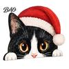 Desktop Cat Figurine Cute Shelf Sitter, Wooden Christmas Hat Peeking Desk Figurine, Funny Animal Small Statue Sign, Lover Gift for Holiday Home Office