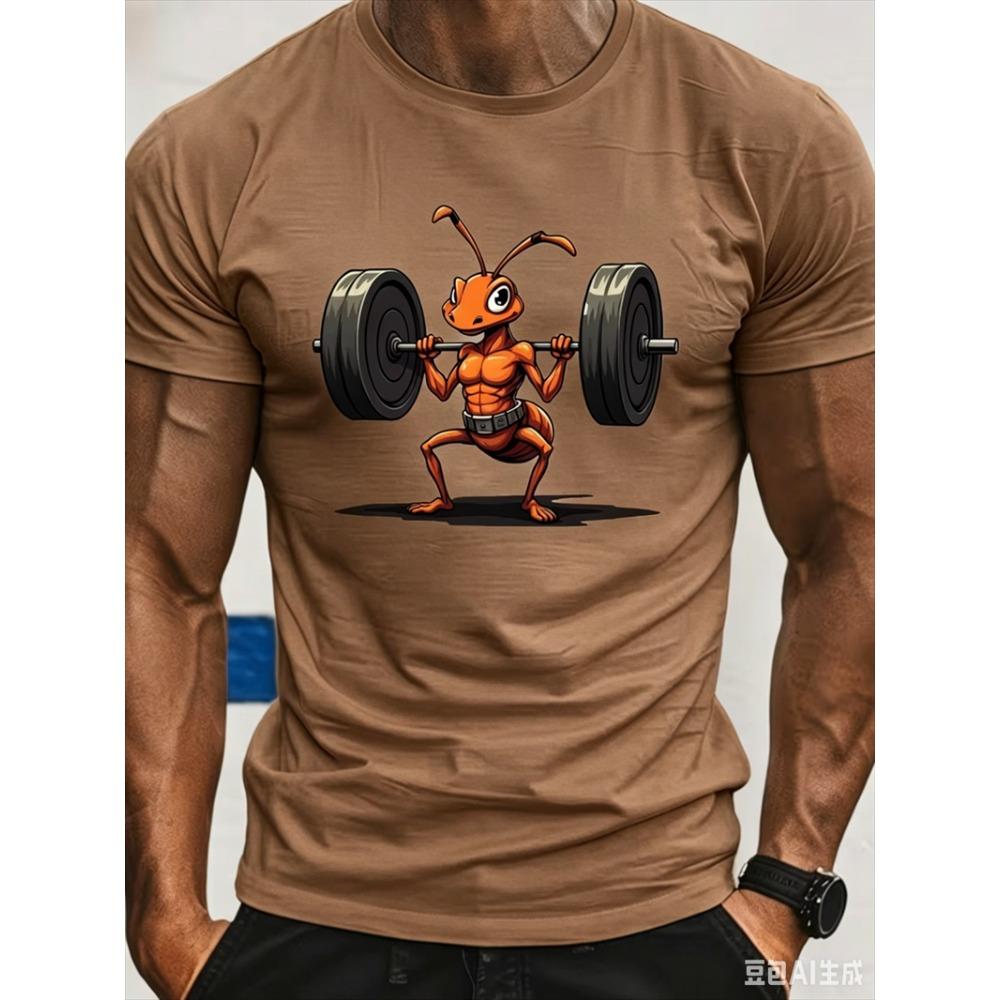 Funny Strong Ant Weightlifting printing Men's T-shirt Fashionable Summer Breathable Daily Fitness Running