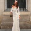 Women's Black Long Dress with Lace Decoration and Flared Sleeves
