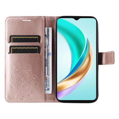 För Honor X6c 4G/X6a 4G/X6b 4G/X5b/X5b Plus Plånboksfodral Läderfodral med tryck av blommor och fjärilar Ställ