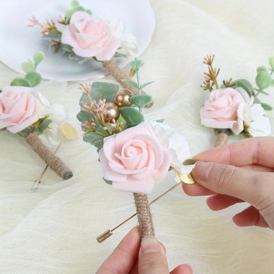 Set of 8 Fake Rose Boutonniere for Men Wedding with Pins Groom Artificial Flower Boutonniere for Wedding Ceremony Formal Dinner Party Prom Flowers