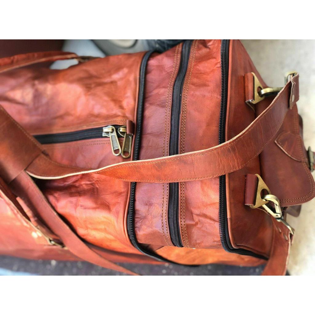 Leather Expandable Travel Luggage Duffel X Large Bag Tote Brown 29" Men Genuine