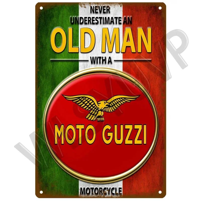 Moto Guzzi Gammal Man Plakett Metall Vintage Tennskylt Shabby Chic Dekor Metallskyltar Vintage Barinredning Metallaffisch Metallplatta