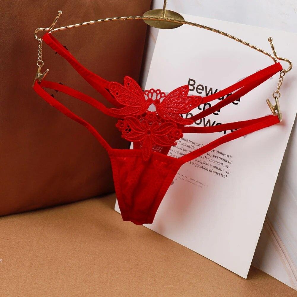 Damen Tangas G-String Unterwäsche Charmanter Tanga Dessous Spitze G-String Slips Schmetterling T-Back Höschen Riemchenhöschen Geschenk zum Valentinstag