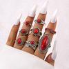 Ethnic style vintage turquoise carved feather ring fashion personality 8-piece combination ring set