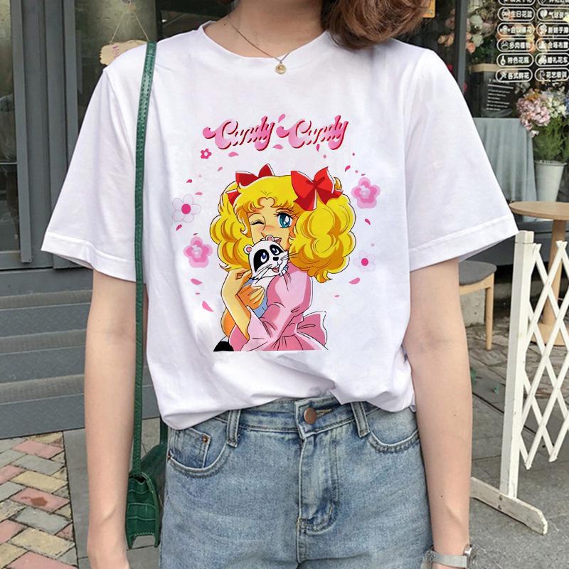 Kawaii Candy Candy Anime Summer Top Tshirt Femen Print T Shirt Grunge Anime Manga T Shirt Top Tees Graphic Aesthetic