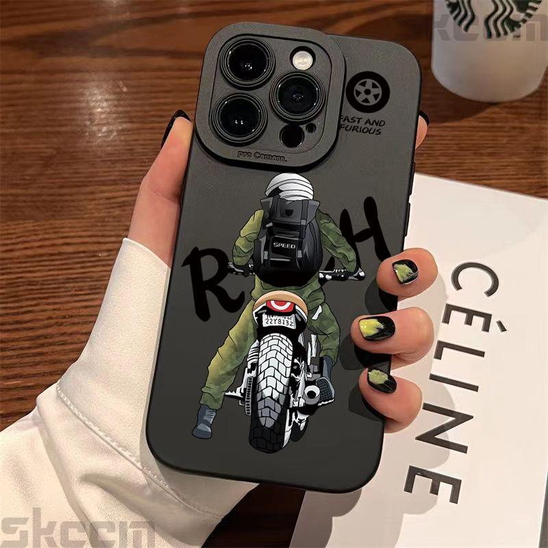 Stylish Men Biker Phone Case For iPhone 16 15 14 13 12 11 Pro Max Mini 7 8 15 16 PIus X XR XS Max Shockproof Soft Silicone Cover