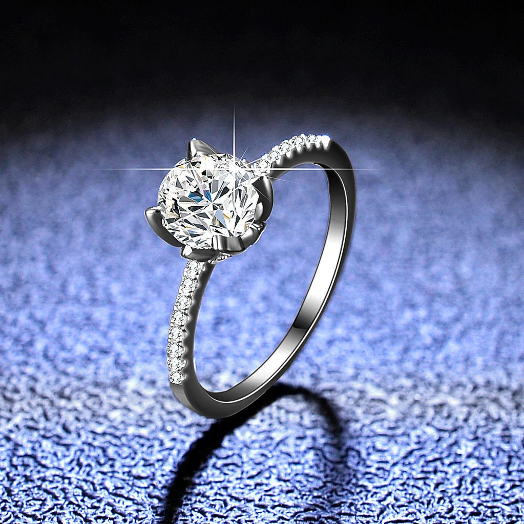 D-Farbe 1 Karat Moissanit-Ring für Frauen, Verlobungsring aus Sterlingsilber, Ehering, Geschenk für Freundin, exquisites Schmuckgeschenk